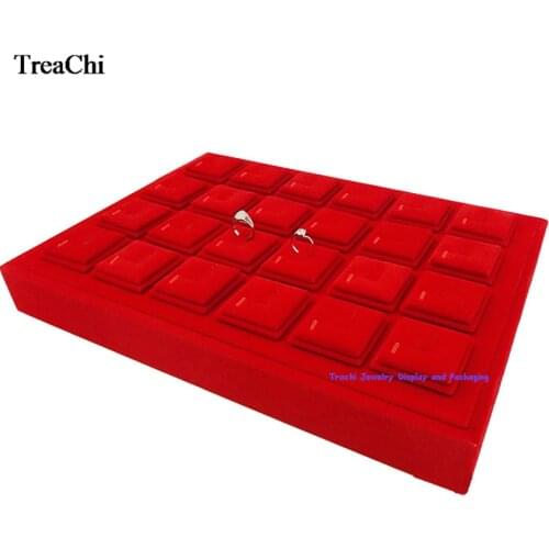 High Quality 24pcs Removable Ring Holder Sheet Red Velvet Jewelry Display Case Ring Organizer Storage Exhibition Tray 35*25*5cm