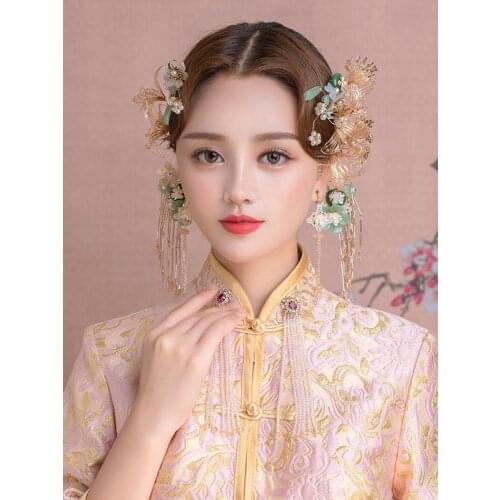 NiuShuya Tranditonal Chinese Wedding Hair Accessories Newest Bride Handmade Flower Hair Combs Hairpins Hair Sticks Hair Accessor