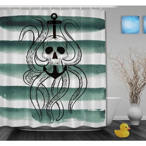 The Pirates Skull Anchor Shower Curtain Octopus Striped Bathroom Curtain Waterproof Polyester Fabric Custom Shower Curtains