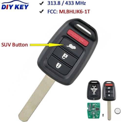 DIYKEY Replacement Remote Key FOB 313.8 / 433 MHz ID47 Chip for HONDA CR-V 2014-2016 HR-V 2016-2020 35118-T0A-A30 / MLBHLIK6-1T