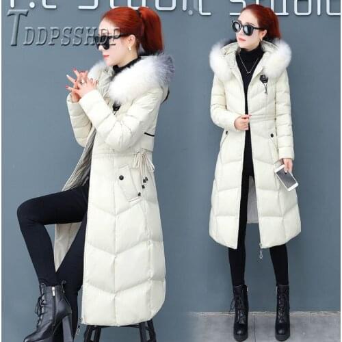 2019 Fluff Collar Long Style Women Parkas Slim Elegant Female Parka Coat