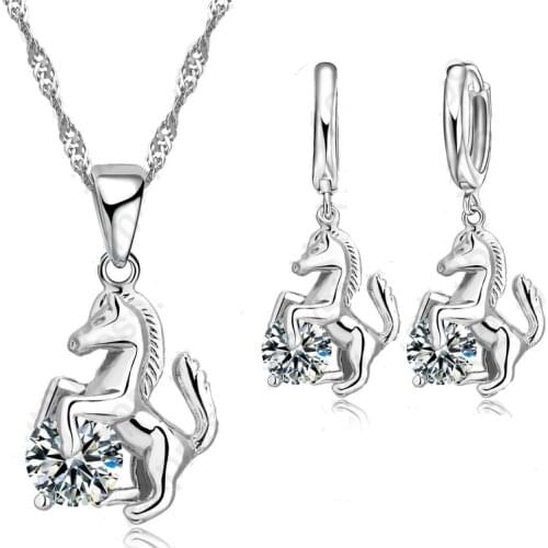Trendy Horse Design Pendant 925 Sterling Silver Fine Jewelry CZ Necklace Pendant Earring For Women Wedding Set Gift