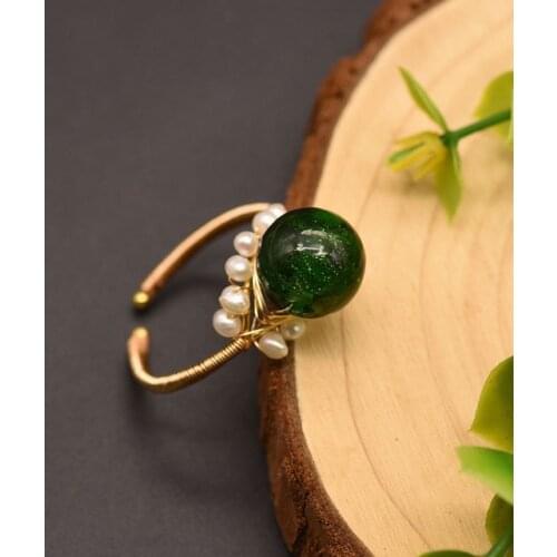Female Small Round Green Jade Ring 100% Real Sterling Silver Gold Wedding Ring Cute Open Thin Engagement Rings For Women
