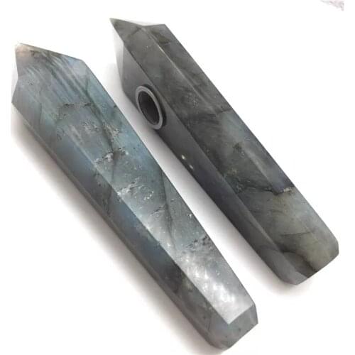 1PC Natural Labradorite Stone moonlight jewels Crystal Smoking Pipe+1brush+3 Filters
