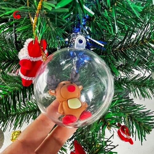 10Pcs 60MM Transparent Christmas Hanging Balls Home Party Tree Supplies Decorations With Rubber Toys Dolls Gifts For New Year