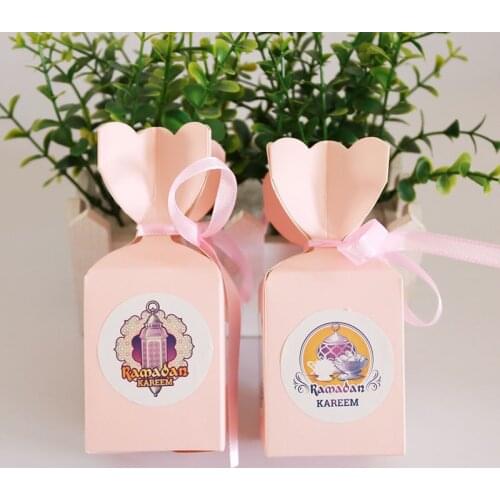 120pcs EID Mubarak Ramadan Paper Box Stickers DIY Candy Box Sticker Muslim Islam Eid Party Supplies
