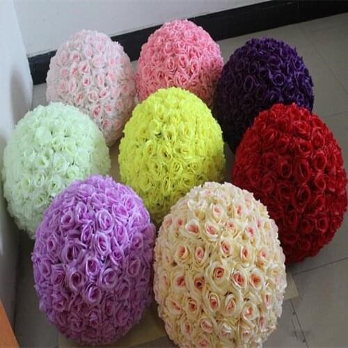 16" 40CM Big Size Kissing Balls Artificial Encryption Rose Silk Flower Ball Ornament for Wedding Festival Celebration Decoration