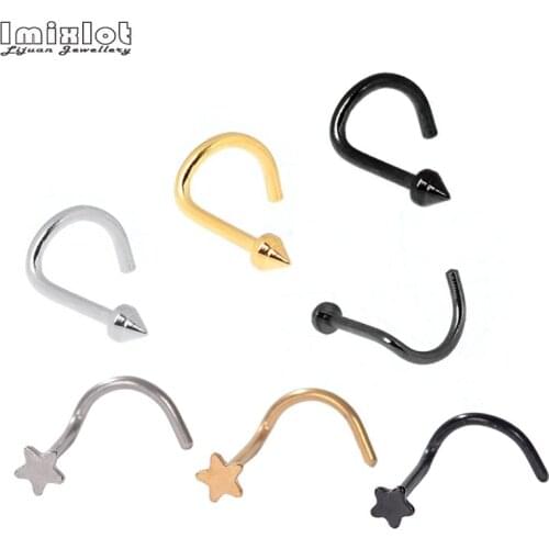 5Pcs Steel Piercings Nariz Nose Ring Nose Piercings Nez Studs Nose Bone Nostril Screw Nose Earring Body Jewelry Piercings