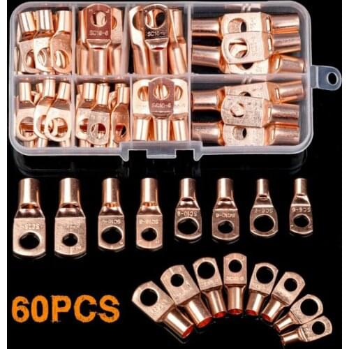 60pcs Electrical Bare Copper Lug Cable Wire Connectors Crimp Terminal Kit Environmental Friendly, Safe To Use