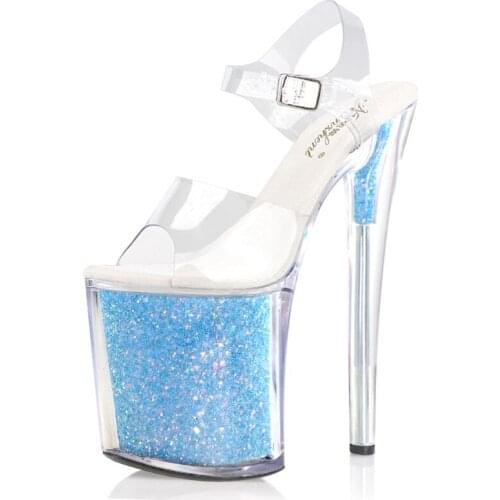 20CM Mature Nightclub Platform Sandals Sexy Fetish Stripper Heels Open Toe Pole Dance Shoes Party High Model Women Full Dress