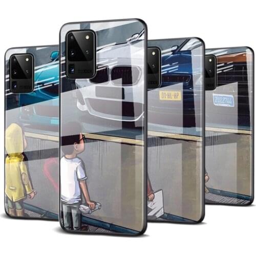 Tempered Glass Cover Cute little boy car For Samsung Galaxy S20 FE S10e S10 S9 S8 Ultra Plus Lite Plus 5G Phone Case