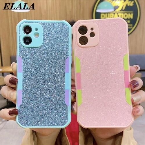 Fashion Contrast Color Glitter Phone Case for IPhone 12 11 Pro Max XR XS SE 2020 6 7 8 Plus Soft TPU Shockproof Bling Back Cover