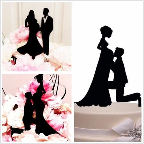 Mother-to-be Black Acrylic Cake Topper Pregnant Birde & Groom Wedding Party / Anniversary/ Bridal Shower Decorations