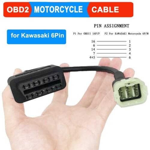 OBD Motorcycle Cable For Kawasaki 6 Pin Plug Cable Diagnostic Cable 6Pin to OBD2 16 pin Adapter