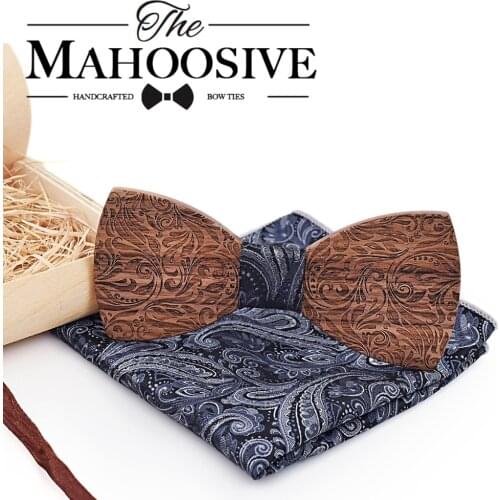 Wooden Mens bow Tie Wood Neck Tie Set for Men Suits Tie Handkerchief Cufflinks Gravatas Ties for Men Wedding Vestidos Corbatas