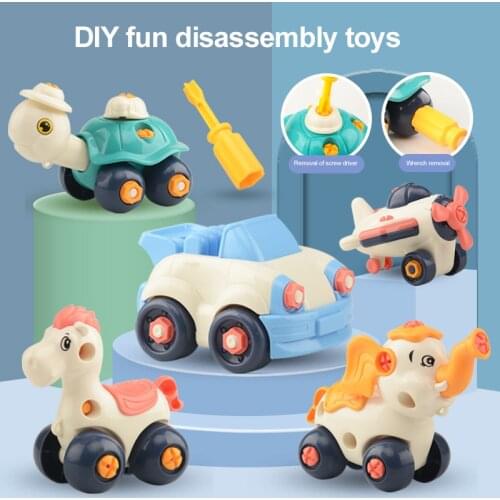 Childrens DIY Toy Assemble Engineering Vehicle Animal Model Parent-child Interaction Early Education Puzzle Game Boy Gift
