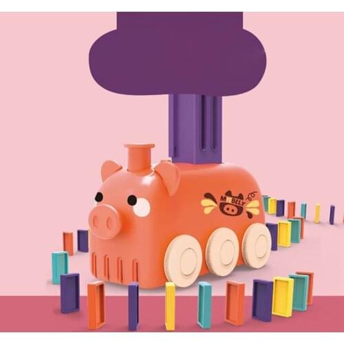 Domino Train Toy Stacking Block Set Domino Building Block Brain Developmental Electric Car Cartoon Block for Kids Age3