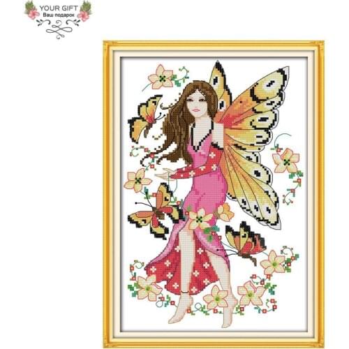 Joy Sunday R778(3) 14CT 11CT Counted and Stamped Home Decor The Butterfly Fairy Needlework Embroidery DIY Cross Stitch kits