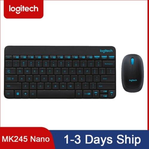 Logitech MK245 Nano Wireless Keyboard Mouse Combo Black White Color Blue Letters Compact Keyboard USB Receiver Plug And Play PC