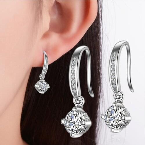 KOFSAC New 925 Sterling Silver Earrings For Women Party Temperament Sweet Shiny Zircon Eardrop Earring Long Ear jewelry Gifts