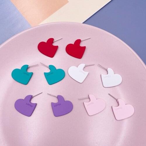 Korea Japan Cute Multicolor Heart Earrings for Women Arcylic Letter Print Open Love Heart Drop Earrings Statement Party Jewelry