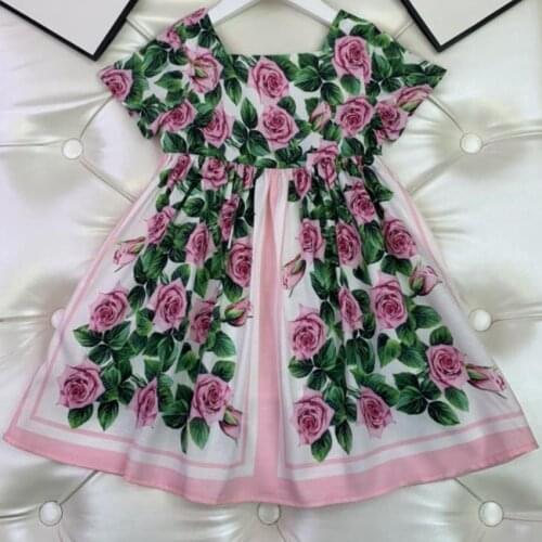Baby girl summer vintage floral printed princess dress kids square collar beach dress a-line