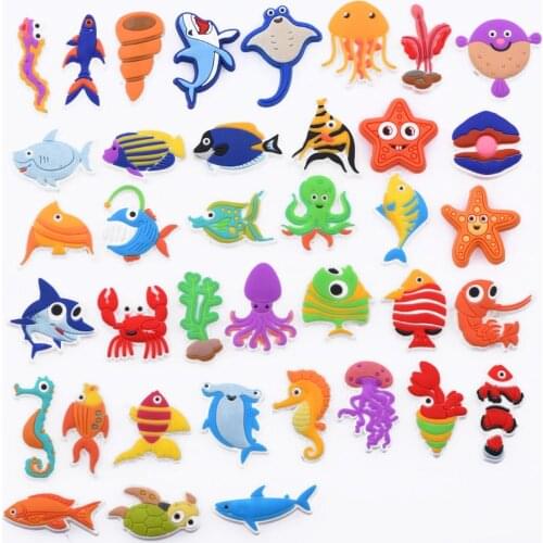 Hot Selling 1 Pcs Croc Shoes Charms Cartoon Seafood PVC Decorations Fish Starfish Seahorse Octopus Bracelet JIBZ Accessories