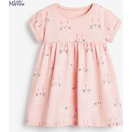 Little Maven 2021 New Summer Baby Girls Clothes Toddler Cotton Animal Print Cat Pink Casual Brand Dresses for Kids 2-7 Years