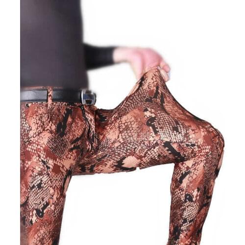 Snake Grain Tight Printed Milk Silk Fabric Pants Men New Style Camouflage Straight Leg Boots Pants Casual Meisai Pencil Trousers