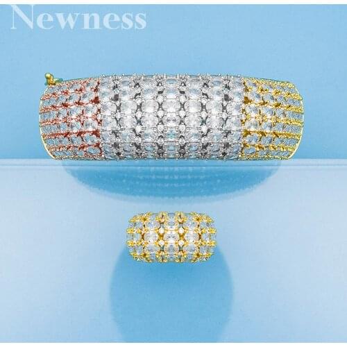 Newness BIG Luxury Multicolor Bangle Ring Sets For Women Wedding Cubic Zircon Crystal Engagement DUBAI Bridal Jewelry Sets
