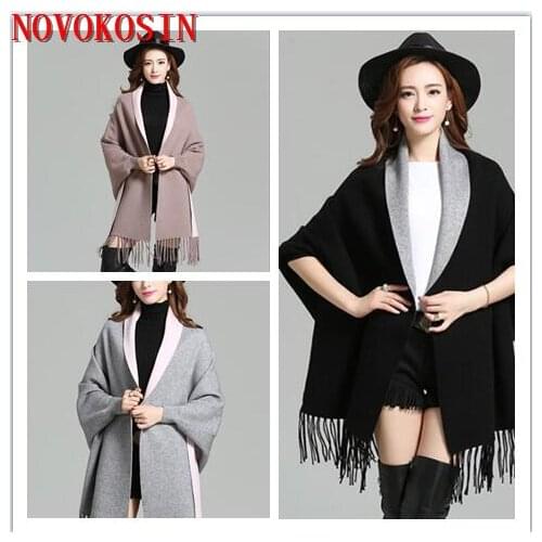 SC318 Autumn Street Wear Cloak 2019 Loose Cape Winter Knitted Poncho Women Solid Female Long Sleeve Cardigan Vintage Coat