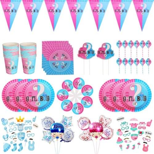 Gender Reveal Girl or Boy Disposable Tableware Set Plates Napkins Cups Baby Shower Kids Gift Birthday Party Decorations Supplies