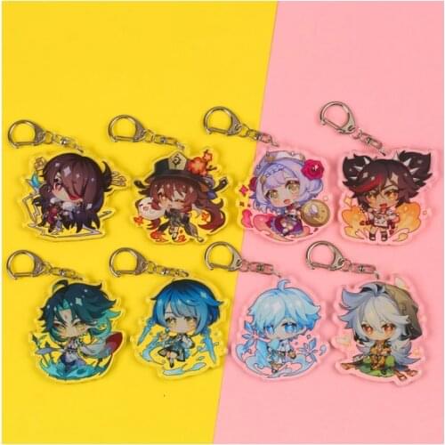 Hot Anime Game Genshin Impact Diona Xiao Hu Tao Keqing Niagung Acrylic Keychain Cartoon Cute Figure Pendant Keyring Toy Decor6CM