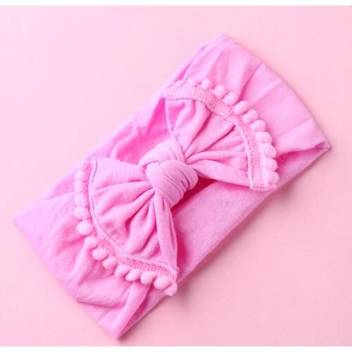 Kids Bows Headband For Baby Girls Pompom Trim Elastic Hair Bands For Girls Customized Baby Hair Bows Children Hair Accessories
