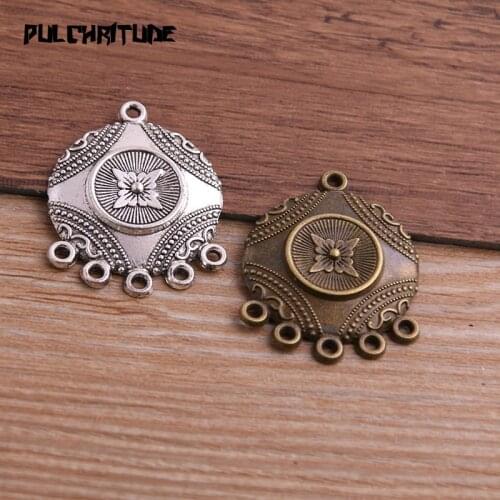 PULCHRITUDE 6pcs 25*32mm Two Color Zinc Alloy Round Flower Connectors Jewelry Making DIY Handmade Craft