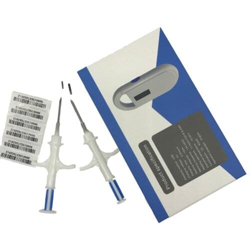 READELL 20pcs 134.2KHz Stanard ISO Chip FDX-B 2.12*12mm RFID microchip injector Animal syringe with glass tags+1 pcs reader
