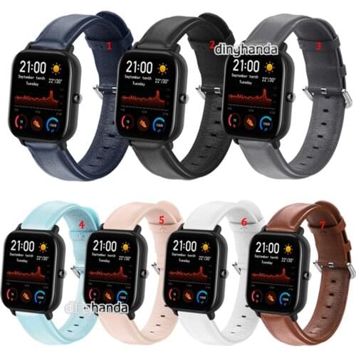 Calf Leather Watch Band Strap for Huami Amazfit Bip U S lite GTS GTS2 Neo Smart Watch Replacement wrist bands straps 20mm