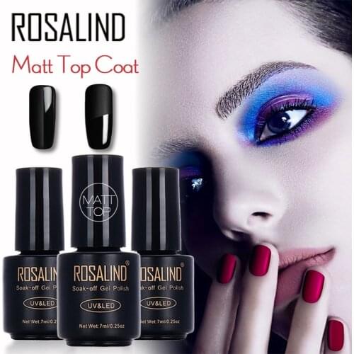 ROSALIND 7ML Black Bottle Matt Top Coat Nail Polish Lacquer Nail Gel Polish Semi Permanent Soak Off UV Gel Nail Polish