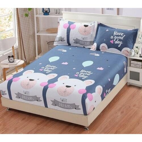 Solstice Home Textile Cartoon Bear Blue Bed Fitted Sheet Kid Adult Teen Bedding Mattress Cover 100% Cotton King Full Twin Single