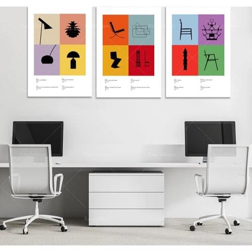 Conception d'impression avec des icônes du design moderne. Conception d'affiche de lampe lumineuse. Conception de chaise d'affic