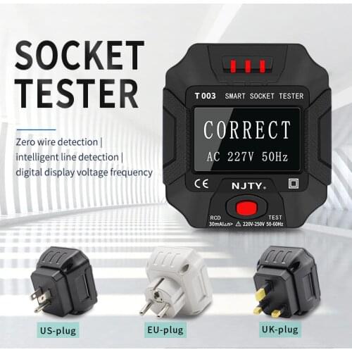 NJTY T003 Socket Tester Pro Voltage Test Socket Detector UK EU Plug Ground Zero Line Plug Polarity Phase Check