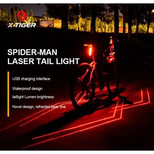 X-Tiger Bike Light Bicycle Rear Light Accessories IPx5 Waterproof Bicycle Lamp Charging LD Laser Line Cycling Taillight Light