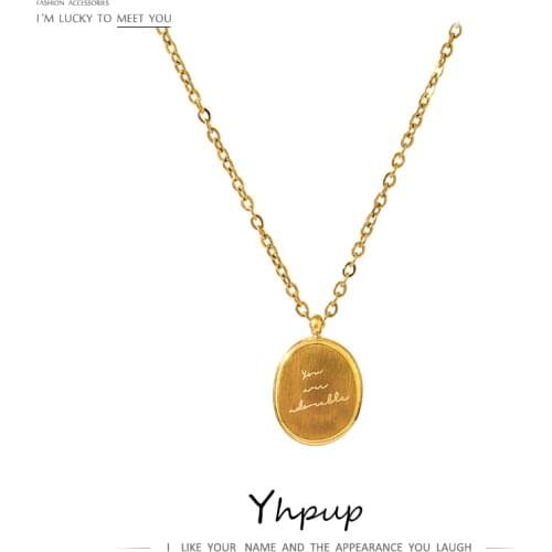 Yhpup Fashion Stainless Steel Round Pendant Necklace Statement 18 K Metal Collar Necklace цепочка на шею женская ожерелье 2021