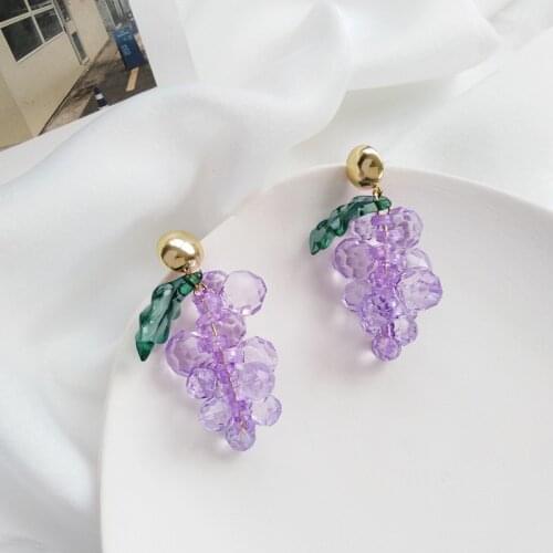 S925 needle Fruit Drop Earrings Hot Selling Popular Style Resin Beads Purple Grape Dangle Earrings Women Jewelry Party Gift