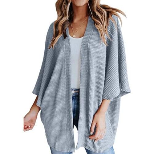 Open Front Women Cardigan Knitted 3/4 Sleeve Women Cardigan Top Solid Color Open Front Sweater Coat Outwear for Autumn Winter