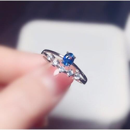 Per jewelry Natural real blue sapphire small simple ring Free shipping 0.5ct gemstone 925 sterling silver Fine jewelry T206182