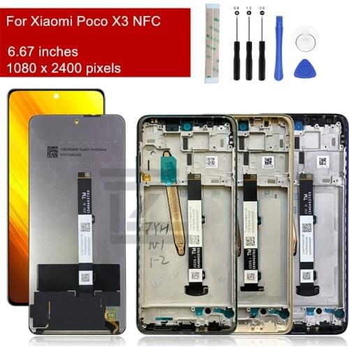For xiaomi Poco X3 NFC LCD Display Touch screen Digitizer Assembly With Frame M2007J20CG Screen Replacement Repair Parts 6.67"