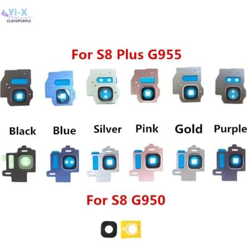 10pcs/lot For Samsung Galaxy S8 G950 S8 plus g955 Rear Camera Holder Frame + glass Lens with Adhesive sticker