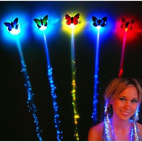 100pcs LED flash butterfly fiber braid party dance lighted up glow luminous hair extension rave halloween decor party favor l