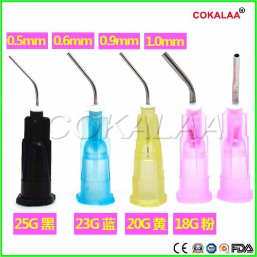 High Quality 100PCS Dental resin etchant flushing curved needle Flat head washing needle 100pcs/box
